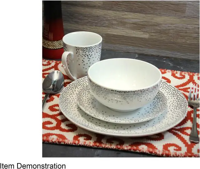 Alt view image 5 of 5 - Gibson Platinum Dots 16 Piece Round Ceramic Dinnerware Set