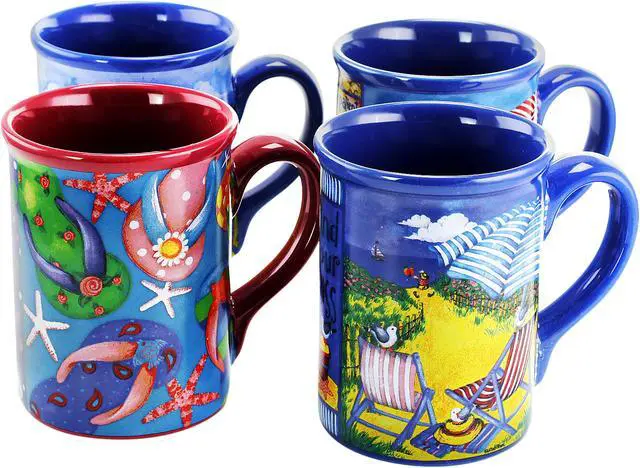 Main image of Gibson Home Beachcomber 4 Piece 16 Ounce Stoneware Mug Set in Assorted Designs