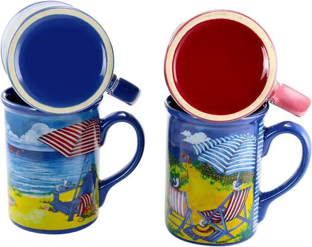 Alt view image 3 of 8 - Gibson Home Beachcomber 4 Piece 16 Ounce Stoneware Mug Set in Assorted Designs