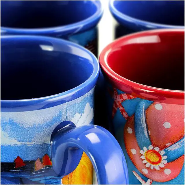 Alt view image 8 of 8 - Gibson Home Beachcomber 4 Piece 16 Ounce Stoneware Mug Set in Assorted Designs