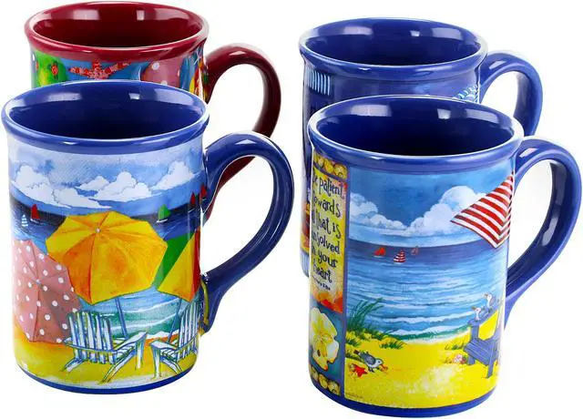 Alt view image 2 of 8 - Gibson Home Beachcomber 4 Piece 16 Ounce Stoneware Mug Set in Assorted Designs