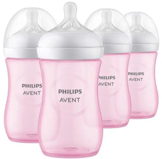 Main image of Philips Avent Natural Baby Bottles with Natural Response Nipples (Medium Flow, Flow 3), 9oz, Pink, 4-pack, SCY903/14