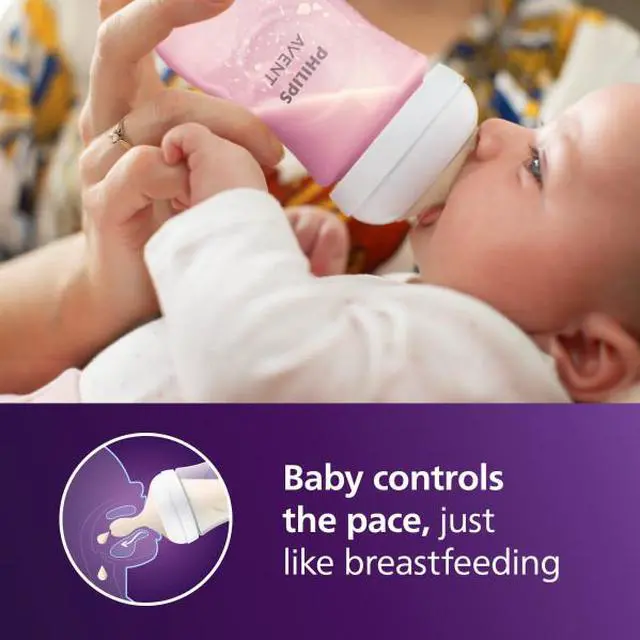 Alt view image 4 of 10 - Philips Avent Natural Baby Bottles with Natural Response Nipples (Medium Flow, Flow 3), 9oz, Pink, 4-pack, SCY903/14