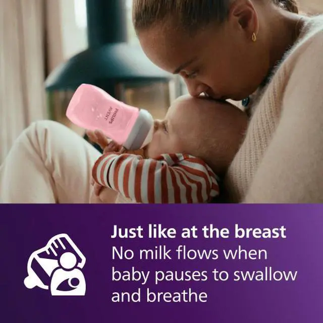 Alt view image 5 of 10 - Philips Avent Natural Baby Bottles with Natural Response Nipples (Medium Flow, Flow 3), 9oz, Pink, 4-pack, SCY903/14