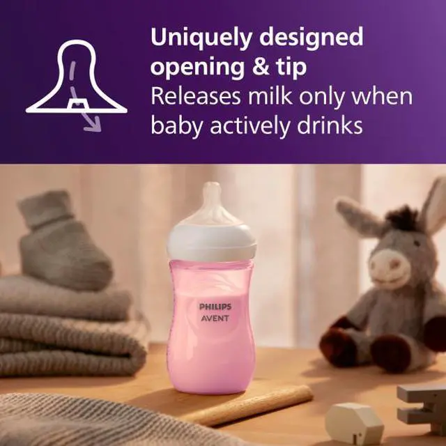 Alt view image 3 of 10 - Philips Avent Natural Baby Bottles with Natural Response Nipples (Medium Flow, Flow 3), 9oz, Pink, 4-pack, SCY903/14