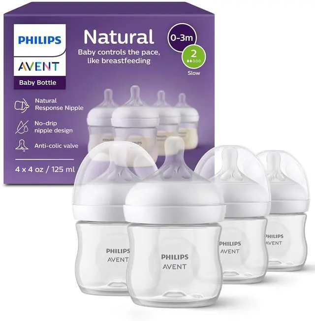 Alt view image 2 of 11 - Philips Avent Natural Baby Bottles with Natural Response Nipples (Slow Flow, Flow 2), 4oz, 4-pack, SCY900/04