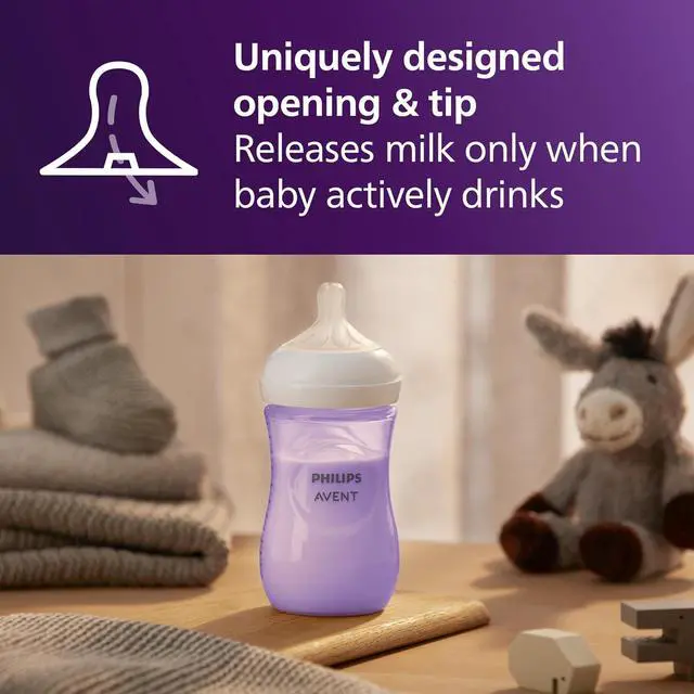 Alt view image 4 of 10 - Philips Avent Natural Baby Bottle With Natural Response Nipple, Purple, 9oz 4pk, SCY903/34