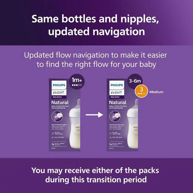 Alt view image 9 of 10 - Philips Avent Natural Baby Bottle With Natural Response Nipple, Purple, 9oz 4pk, SCY903/34