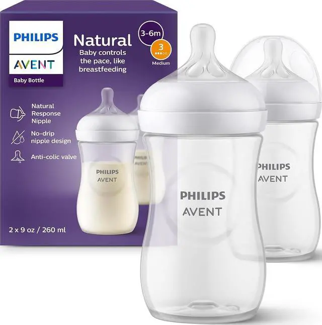 Main image of Philips Avent Natural Baby Bottle With Natural Response Nipple, Clear, 9oz, 2pk, SCY903/02