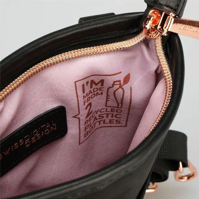 Alt view image 5 of 5 - Swissdigital KATY ROSE NG Black Sling Bag - RFID Protection Pocket - Eco-Friendly Fabric SD2539-01