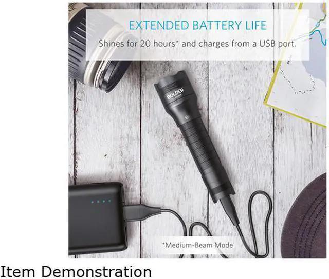 Alt view image 3 of 5 - Anker Rechargeable Bolder LC40 Flashlight, LED Torch, Super Bright 400 Lumens CREE LED, IP65 Water Resistant, 5 Modes High / Medium / Low / Strobe / SOS, Indoor / Outdoor (Camping, Hiking and Emergency Use)