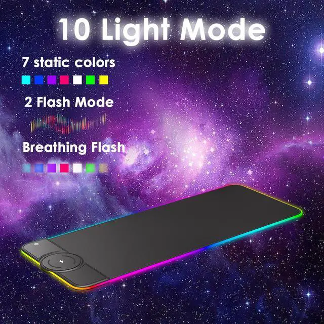 Alt view image 4 of 5 - RGB Gaming Mouse Pad with 10W Wireless Charger Pad 10 Light Mode Extended Large Mouse Mat Waterproof Non-Slip Rubber Bottom 800*300*4mm