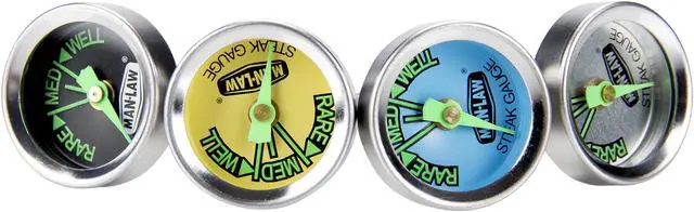 Alt view image 3 of 5 - Man Law Steak Gauge thermometer with glow in the dark dial, set of 4
