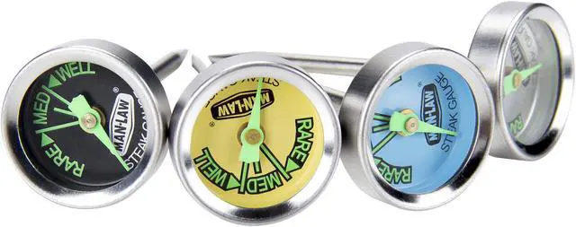 Main image of Man Law Steak Gauge thermometer with glow in the dark dial, set of 4