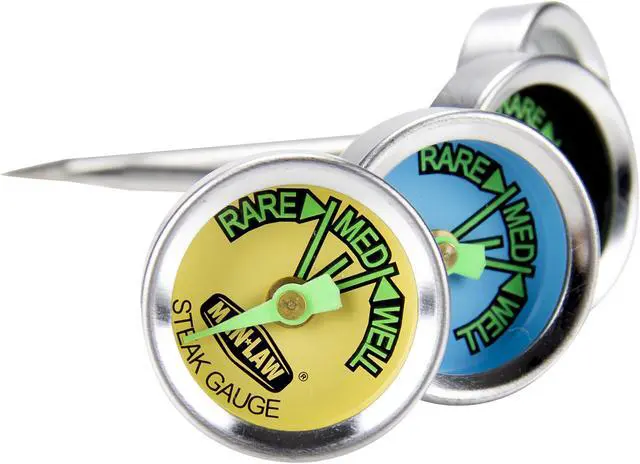 Alt view image 2 of 5 - Man Law Steak Gauge thermometer with glow in the dark dial, set of 4