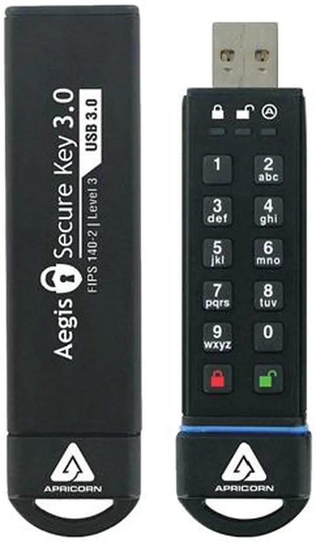 Alt view image 2 of 2 - Apricorn Aegis Secure Key 240GB FIPS 140-2 Level 3 Validated USB 3.0 Flash Drive with PIN Access 256bit AES Encryption ASK3-240GB