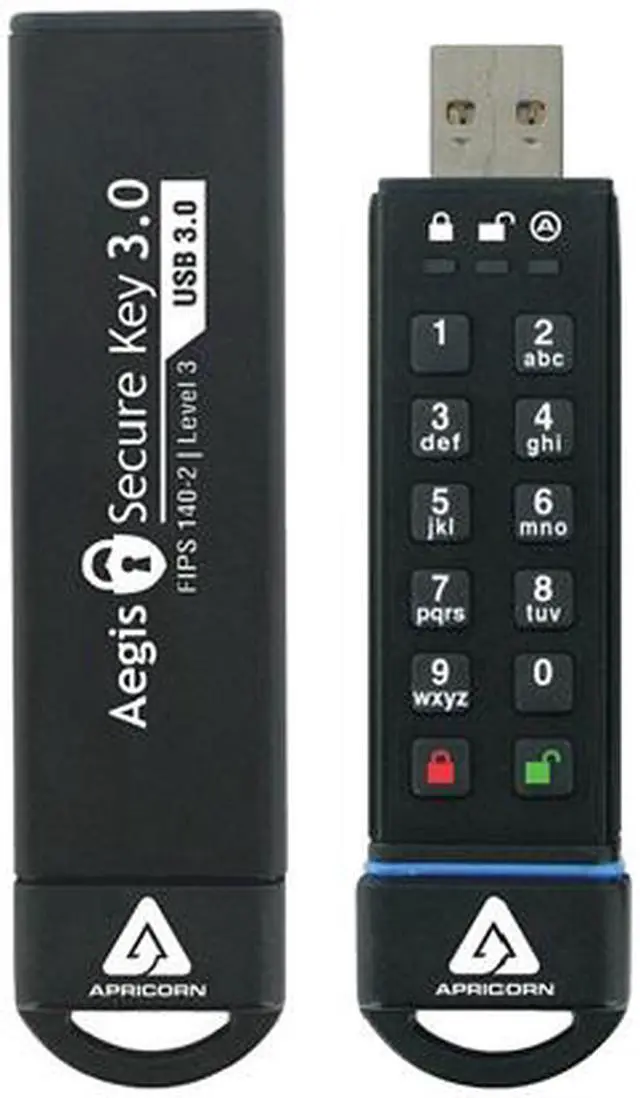 Alt view image 2 of 2 - Apricorn Aegis Secure Key 60GB FIPS 140-2 Level 3 Validated USB 3.0 Flash Drive with PIN Access 256bit AES Encryption ASK3-60GB