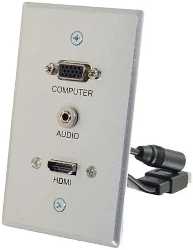 Main image of C2G 60144 HDMI, VGA, 3.5mm Stereo Pass Through Single Gang Wall Plate, Aluminum