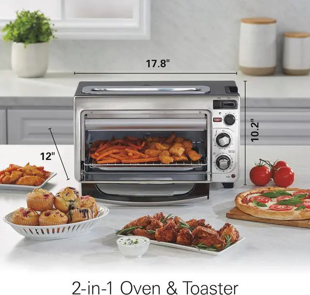 Alt view image 7 of 7 - Hamilton Beach 2-in-1 Countertop Toaster Oven and Long Slot 2 Slice Toaster, 60 Minute Timer and Automatic Shut Off, Shade Selector, Stainless Steel (31156)