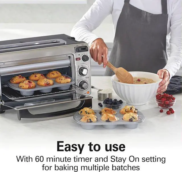 Alt view image 4 of 7 - Hamilton Beach 2-in-1 Countertop Toaster Oven and Long Slot 2 Slice Toaster, 60 Minute Timer and Automatic Shut Off, Shade Selector, Stainless Steel (31156)