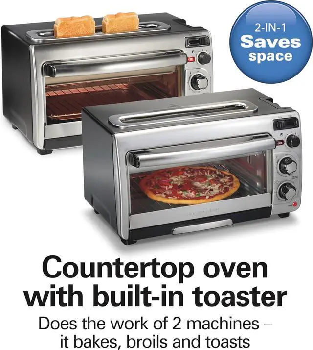 Alt view image 2 of 7 - Hamilton Beach 2-in-1 Countertop Toaster Oven and Long Slot 2 Slice Toaster, 60 Minute Timer and Automatic Shut Off, Shade Selector, Stainless Steel (31156)
