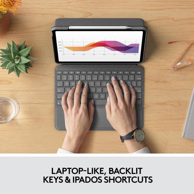 Alt view image 3 of 8 - Logitech Folio Touch Keyboard Case with Trackpad and Smart Connector for iPad Air 11-inch (M2), iPad Air (4th & 5th gen) with High-precision Trackpad