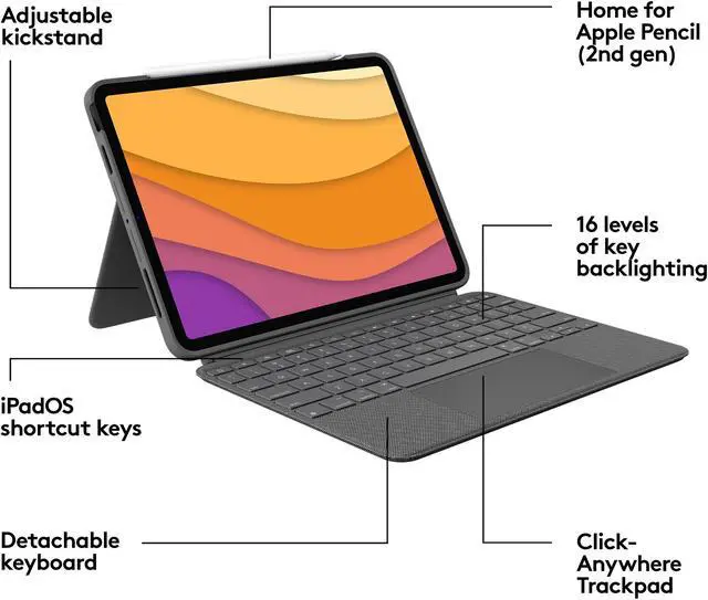 Alt view image 7 of 9 - Logitech Combo Touch iPad Air (4th, 5th gen - 2020, 2022) Keyboard Case - Detachable Backlit Keyboard with Kickstand, Trackpad, Smart Connector