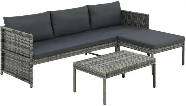 Main image of vidaXL 3 Piece Garden Lounge Set with Cushions Poly Rattan Gray