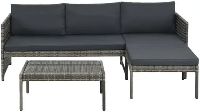 Alt view image 2 of 7 - vidaXL 3 Piece Garden Lounge Set with Cushions Poly Rattan Gray