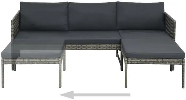 Alt view image 3 of 7 - vidaXL 3 Piece Garden Lounge Set with Cushions Poly Rattan Gray