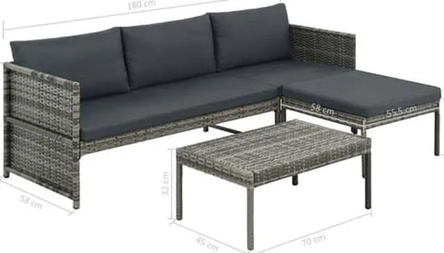 Alt view image 4 of 7 - vidaXL 3 Piece Garden Lounge Set with Cushions Poly Rattan Gray
