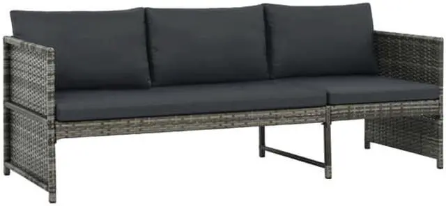 Alt view image 5 of 7 - vidaXL 3 Piece Garden Lounge Set with Cushions Poly Rattan Gray