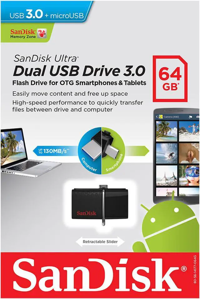 Alt view image 4 of 4 - SanDisk 64GB Ultra Dual OTG USB 3.0 Flash Drive, Speed Up to 150MB/s (SDDD2-064G-GAM46)