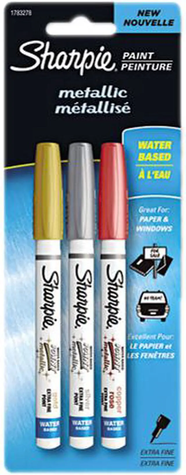Main image of Sharpie Water-Based Metallic Paint Markers Extra Fine Assorted 3/Pack 1783278