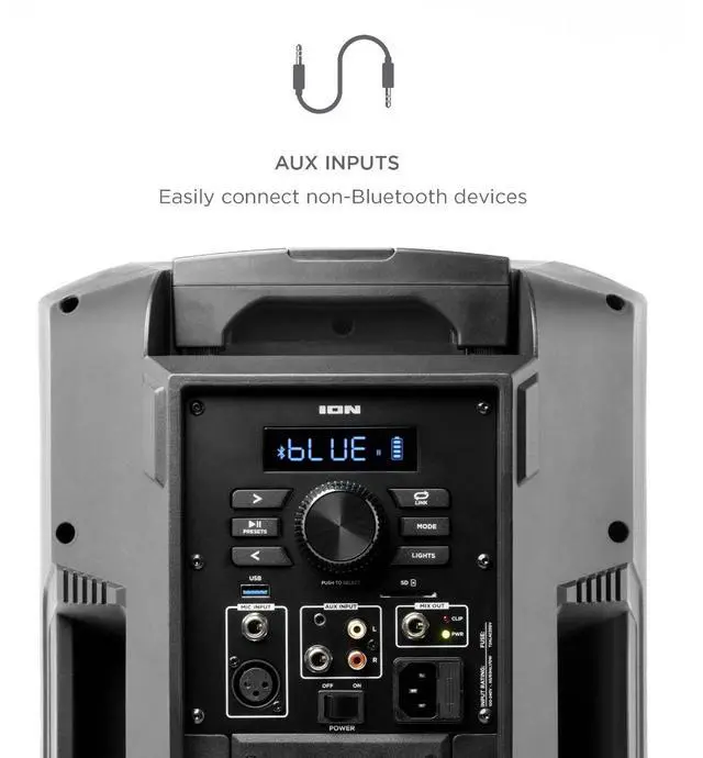 Alt view image 10 of 13 - ION IPA118A Power Glow 300 Battery-Powered Bluetooth 5.0 Portable Speaker System with Lights (Black)