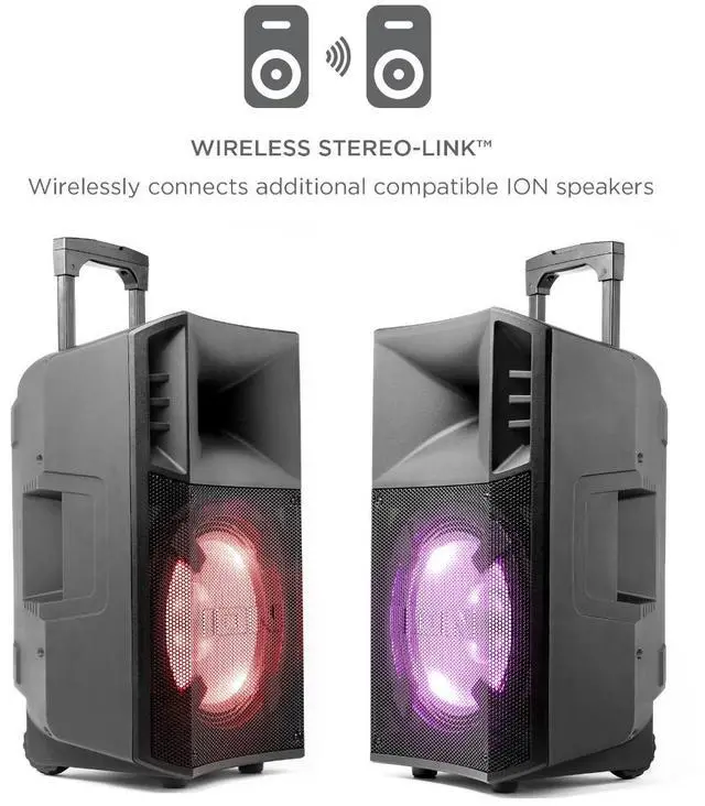 Alt view image 7 of 13 - ION IPA118A Power Glow 300 Battery-Powered Bluetooth 5.0 Portable Speaker System with Lights (Black)