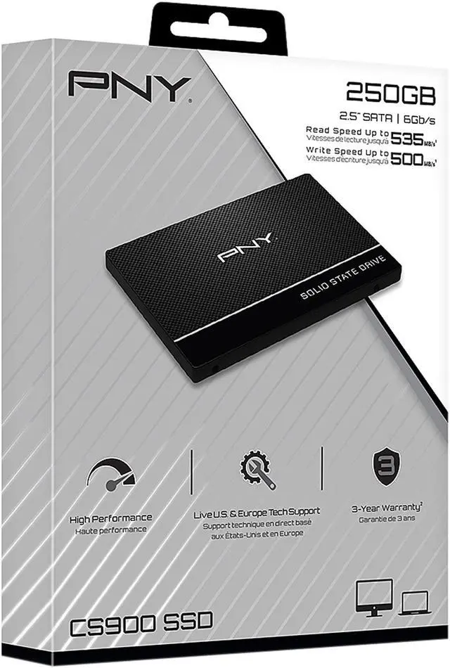 Alt view image 8 of 15 - PNY CS900 250GB 3D NAND 2.5" SATA III Internal Solid State Drive (SSD) - (SSD7CS900-250-RB)