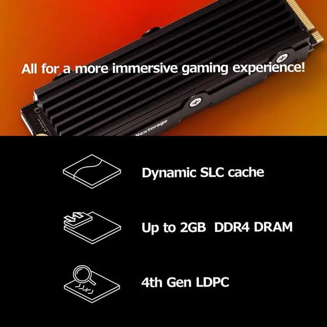 Alt view image 4 of 7 - Nextorage Japan Internal SSD 2TB for PS5 and PC Storage Expansion M.2 2280 with Heatsink PCIe Gen4.0 NVMe 3D TLC NAND NEM-PA2TB/N SYM 1400TBW with Maximum Transfer Rate Read: 7300MB/s, Write: 6900MB/s