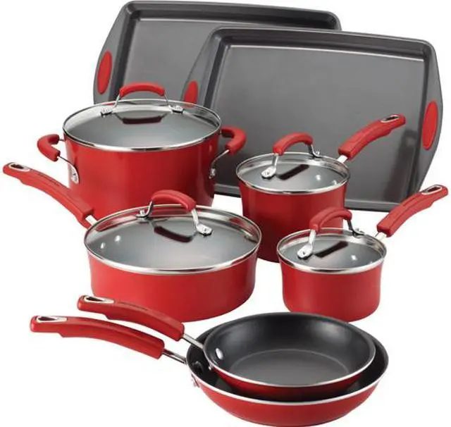 Main image of Rachael Ray 12-pc. Nonstick Porcelain II Cookware Set, Red Gradient