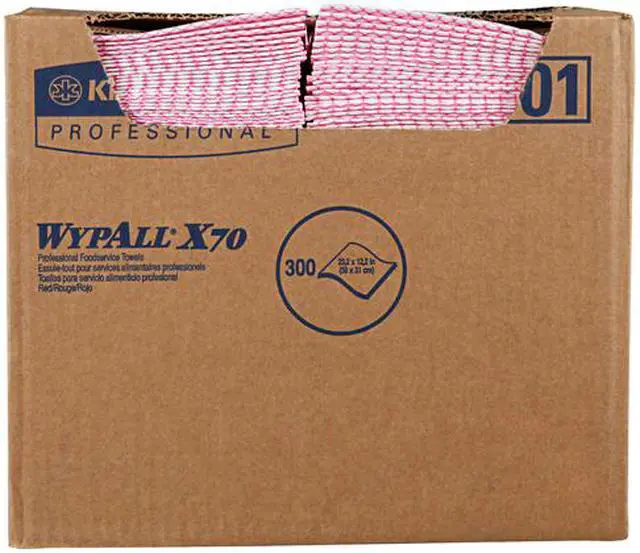 Alt view image 3 of 4 - WypAll X70 Extended Use Foodservice Towels Reusable Cloths (06354), Quarterfold, Red, 1 Box, 300 Sheets