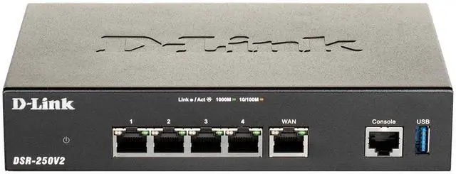 Main image of D-Link Gigabit VPN Router | Perfect for Remote Work | 4 Port Gigabit Dual WAN Failover | Enterprise-Grade Encryption | TAA/NDAA Compliant (DSR-250V2)