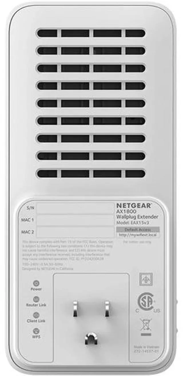 Alt view image 6 of 11 - Netgear AX1800 Dual-Band WiFi 6 Mesh Extender, 1.8Gbps, Wall-plug, Internal Antennas, EAX15-100NAS