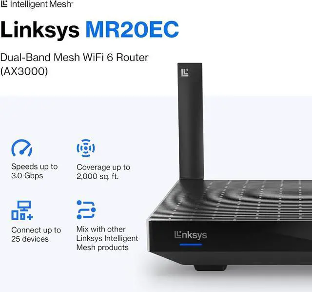 Alt view image 2 of 5 - Linksys Hydra 6 Mesh WiFi 6 Router - MR20EC-AMZ - Dual-Band WiFi Router - Mesh Routers for Wireless Internet - WiFi Mesh Network System - Wireless Router - Connect 25+ Devices, 2,000 Sq Ft