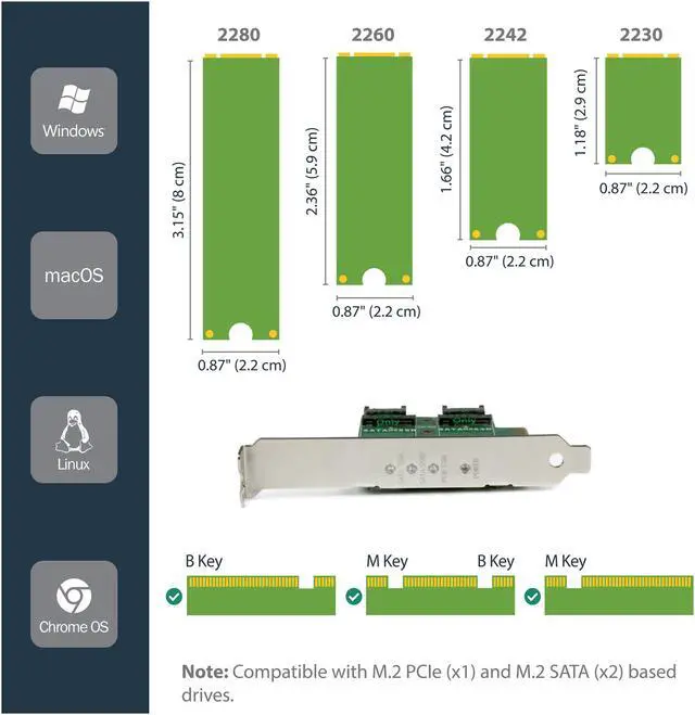 Alt view image 3 of 4 - StarTech.com PEXM2SAT32N1 M.2 Adapter - 3 Port - 1 x PCIe (NVMe) M.2 - 2 x SATA III M.2 - SSD PCIE M.2 Adapter - M2 SSD - PCI Express SSD