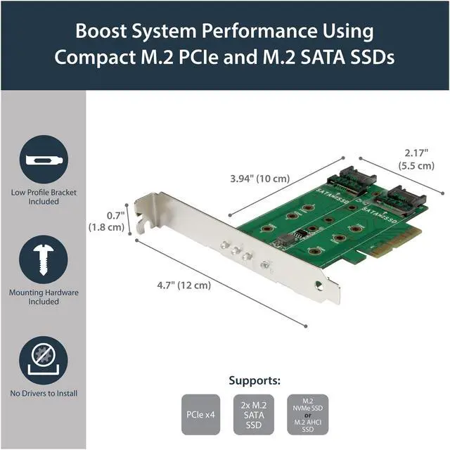 Alt view image 4 of 4 - StarTech.com PEXM2SAT32N1 M.2 Adapter - 3 Port - 1 x PCIe (NVMe) M.2 - 2 x SATA III M.2 - SSD PCIE M.2 Adapter - M2 SSD - PCI Express SSD