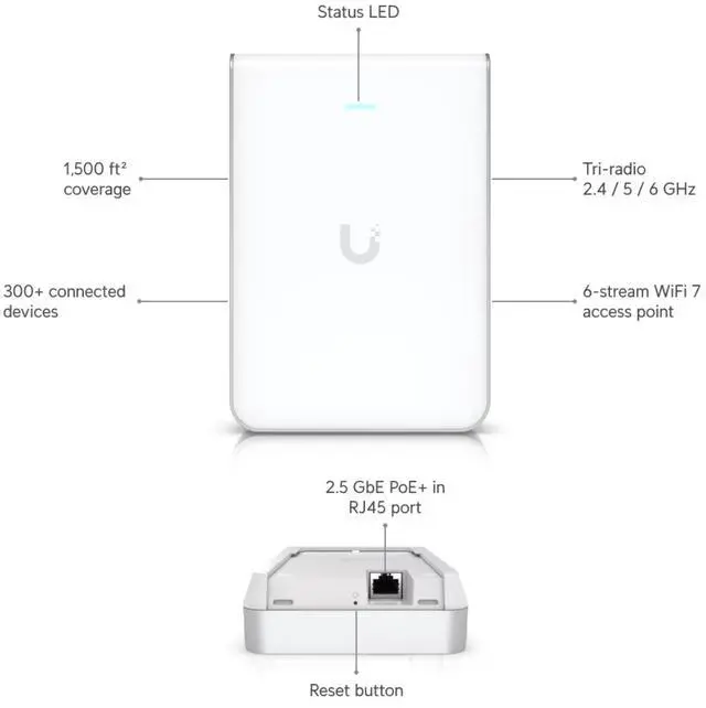 Alt view image 2 of 10 - Ubiquiti Networks U7 Pro Wall, Wall-mounted WiFi 7 Access Point (U7-Pro-Wall)
