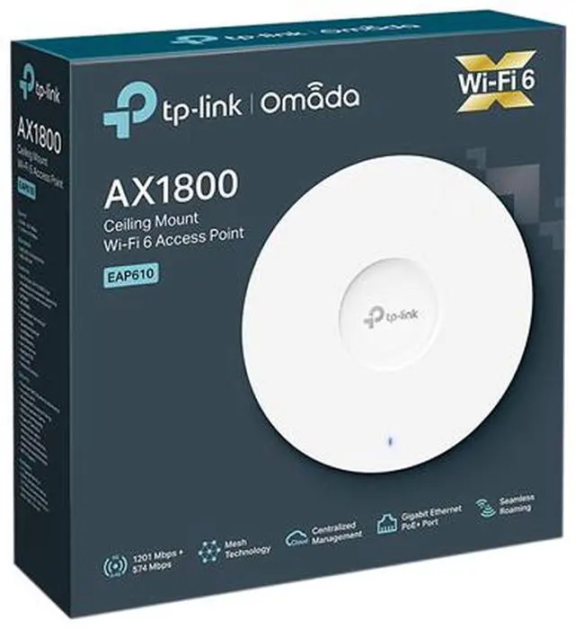Alt view image 10 of 10 - TP-Link Omada EAP610 Dual Band 802.11ax 1.73 Gbit/s Wireless Access Point - Indoor - 2.40 GHz, 5 GHz - Internal - MIMO Technology - 1 x Network (RJ-45) - Gigabit Ethernet - PoE+ (RJ-45) Ports - 10.80