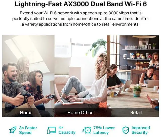 Alt view image 3 of 5 - TP-Link TL-WA3001 WiFi 6 AX3000 Wireless Gigabit Access Point | Desktop Wi-Fi Bridge | HE160 & Beamforming | Supports Multi-SSID/Client/Range Extender Mode | 4 Fixed Antennas | Passive PoE Powered