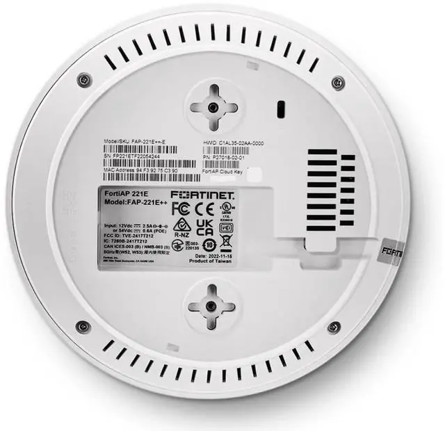 Alt view image 7 of 8 - Fortinet FortiAP 221E | 802.11ac Wave 2 indoor wireless Access Point - dual radio, 4 internal Antennas, 1 x 10/100/1000 RJ45 port (FAP-221E-A)