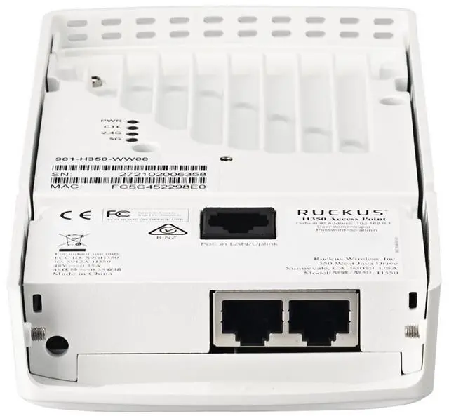 Alt view image 2 of 3 - Ruckus 901-H350-US00 Wireless Access Point, Bluetooth, ZigBee, Wi-Fi 6 - 2.4 GHz, 5 GHz, Entry-Level Wall-Mounted Wi-Fi 6 2x2:2 with 1.8 Gbps Max Rate, Switch and Embedded IoT